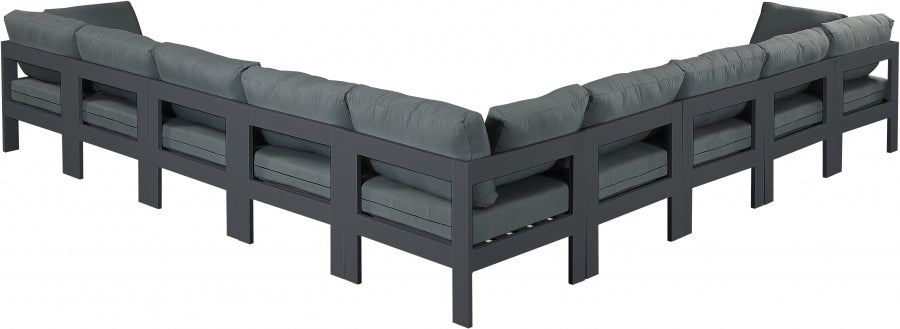 Nizuc 150" Water Resistant Fabric Upholstered Outdoor Patio 9pc. Modular Sectional