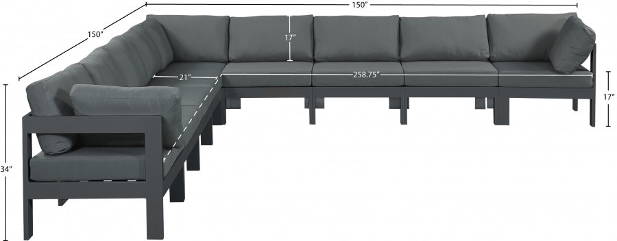 Nizuc 150" Water Resistant Fabric Upholstered Outdoor Patio 9pc. Modular Sectional