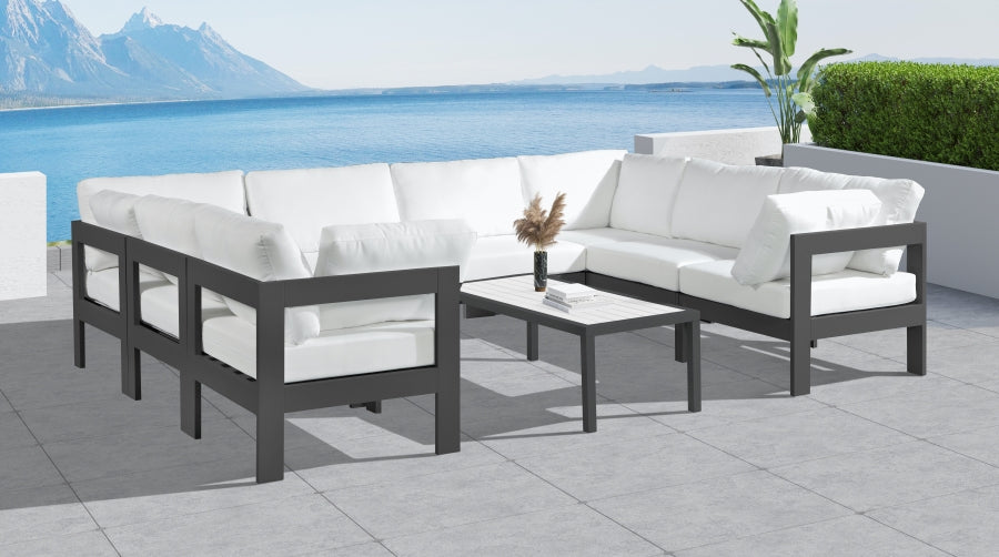 Nizuc 120" Water Resistant Fabric Upholstered Outdoor Patio 8pc. Modular Sectional
