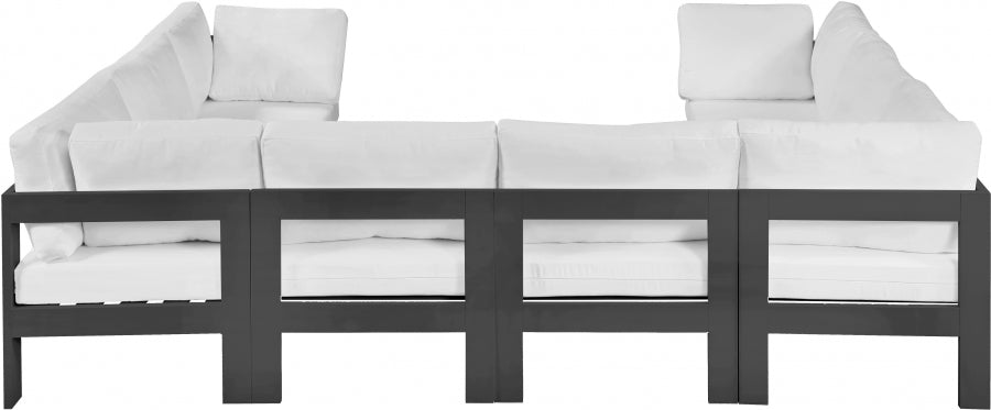 Nizuc 120" Water Resistant Fabric Upholstered Outdoor Patio 8pc. Modular Sectional