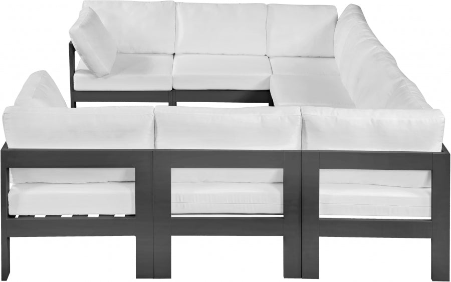 Nizuc 120" Water Resistant Fabric Upholstered Outdoor Patio 8pc. Modular Sectional
