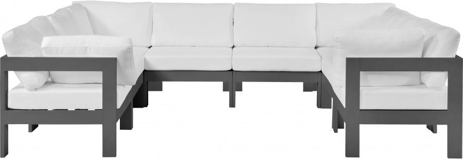 Nizuc 120" Water Resistant Fabric Upholstered Outdoor Patio 8pc. Modular Sectional