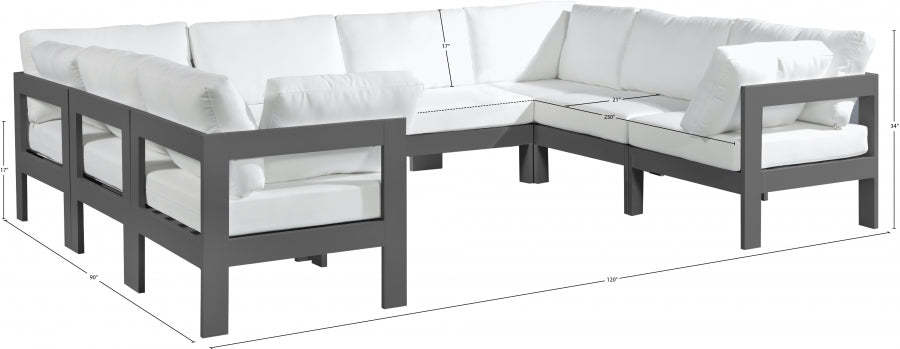 Nizuc 120" Water Resistant Fabric Upholstered Outdoor Patio 8pc. Modular Sectional