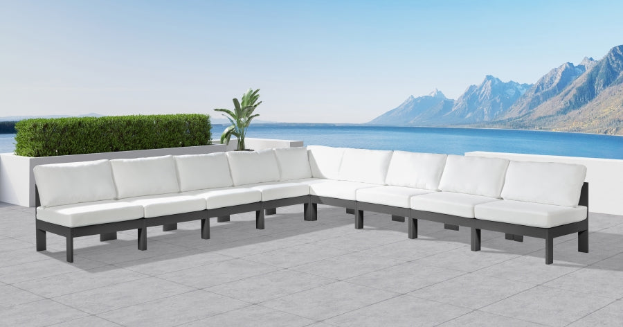 Nizuc 150" Water Resistant Fabric Upholstered Outdoor Patio 9pc. Modular Sectional