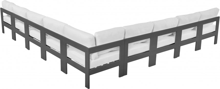 Nizuc 150" Water Resistant Fabric Upholstered Outdoor Patio 9pc. Modular Sectional