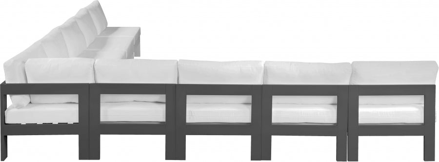 Nizuc 150" Water Resistant Fabric Upholstered Outdoor Patio 9pc. Modular Sectional