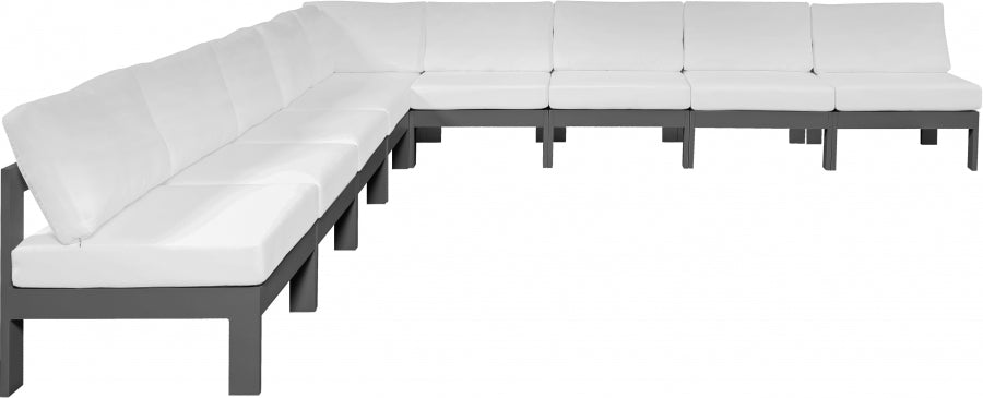 Nizuc 150" Water Resistant Fabric Upholstered Outdoor Patio 9pc. Modular Sectional