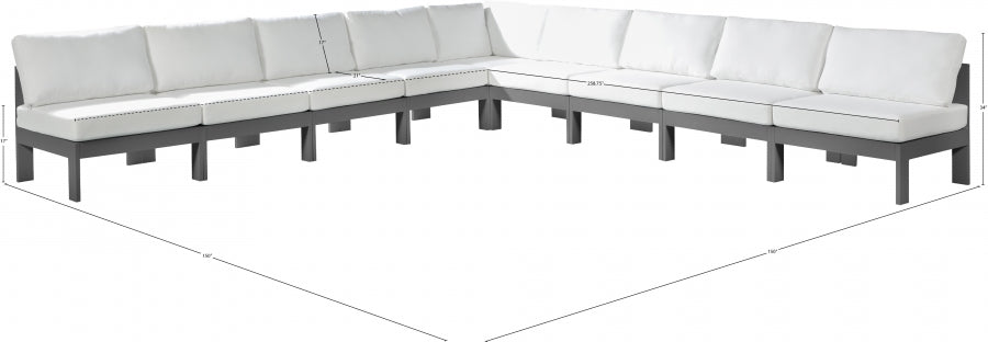 Nizuc 150" Water Resistant Fabric Upholstered Outdoor Patio 9pc. Modular Sectional