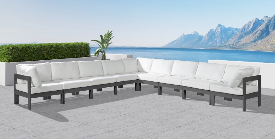 Nizuc 150" Water Resistant Fabric Upholstered Outdoor Patio 9pc. Modular Sectional