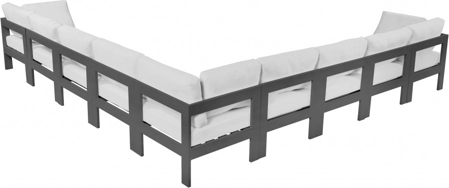 Nizuc 150" Water Resistant Fabric Upholstered Outdoor Patio 9pc. Modular Sectional