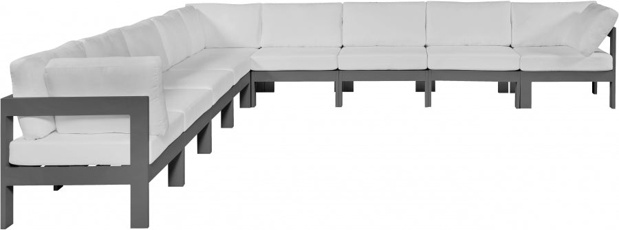 Nizuc 150" Water Resistant Fabric Upholstered Outdoor Patio 9pc. Modular Sectional