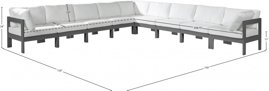 Nizuc 150" Water Resistant Fabric Upholstered Outdoor Patio 9pc. Modular Sectional
