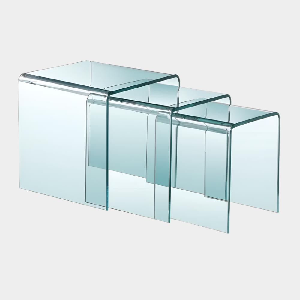 Table gigogne 3 pièces en verre courbé