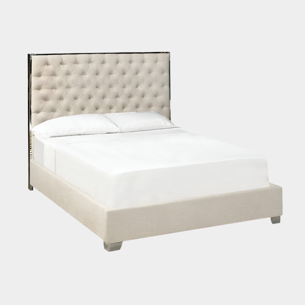 Kroma Bed: Beige Fabric