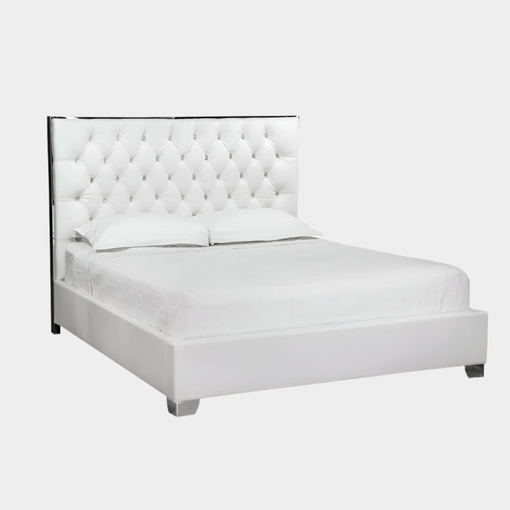 Kroma Bed: White Leatherette