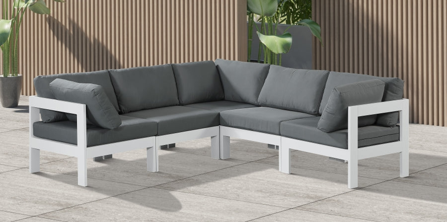 Nizuc 90" Water Resistant Fabric Upholstered Outdoor Patio 5pc. Modular Sectional