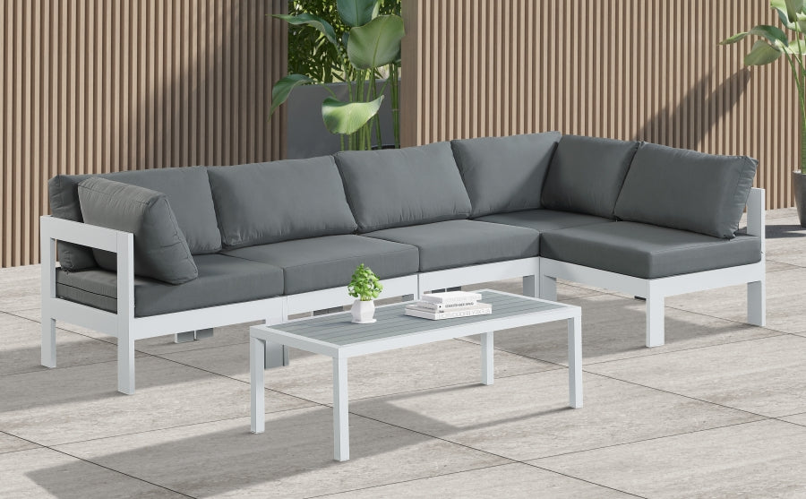 Nizuc 120" Water Resistant Fabric Upholstered Outdoor Patio 5pc. Modular Sectional