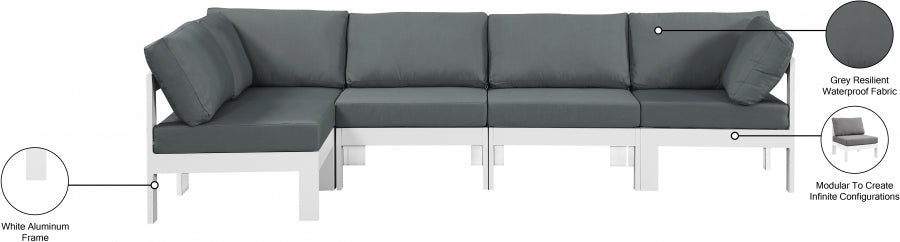 Nizuc 120" Water Resistant Fabric Upholstered Outdoor Patio 5pc. Modular Sectional