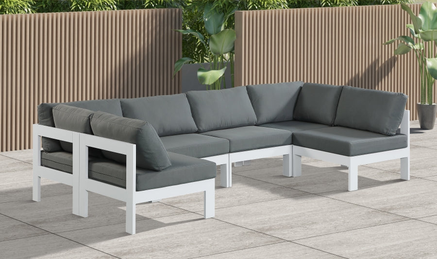 Nizuc 120" Water Resistant Fabric Upholstered Outdoor Patio 6pc. Modular Sectional