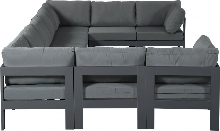 Nizuc 150" Water Resistant Fabric Upholstered Outdoor Patio 9pc. Modular Sectional