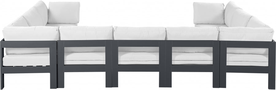 Nizuc 150" Water Resistant Fabric Upholstered Outdoor Patio 9pc. Modular Sectional