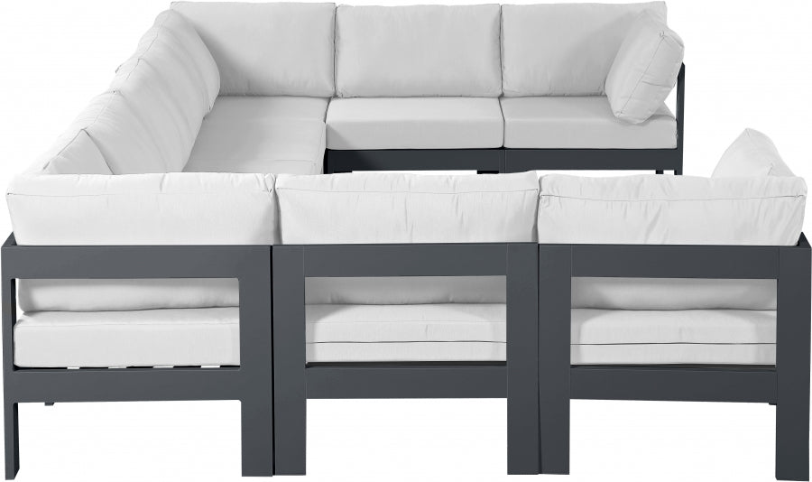Nizuc 150" Water Resistant Fabric Upholstered Outdoor Patio 9pc. Modular Sectional