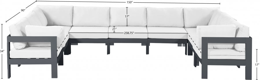 Nizuc 150" Water Resistant Fabric Upholstered Outdoor Patio 9pc. Modular Sectional