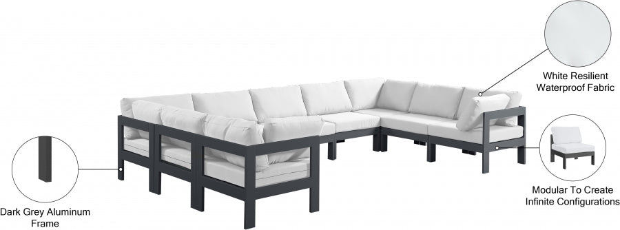 Nizuc 150" Water Resistant Fabric Upholstered Outdoor Patio 9pc. Modular Sectional