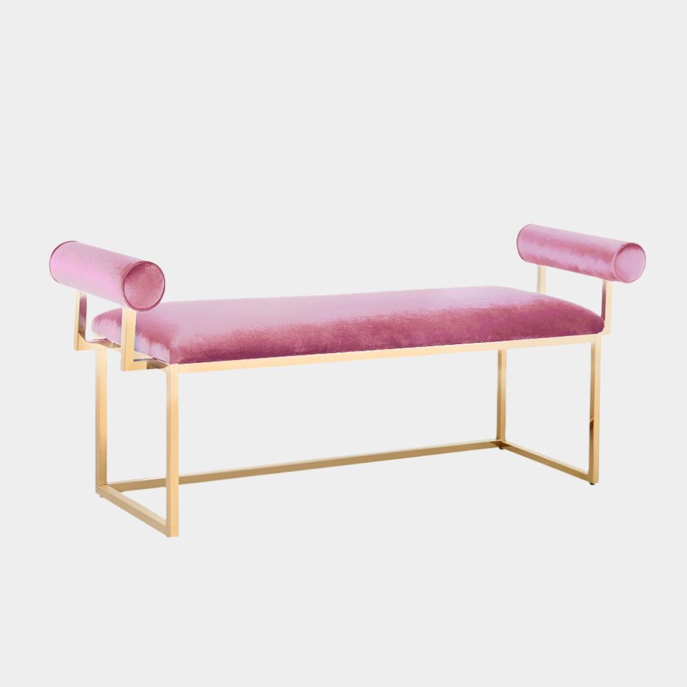 Banc Serena Gold en velours rose