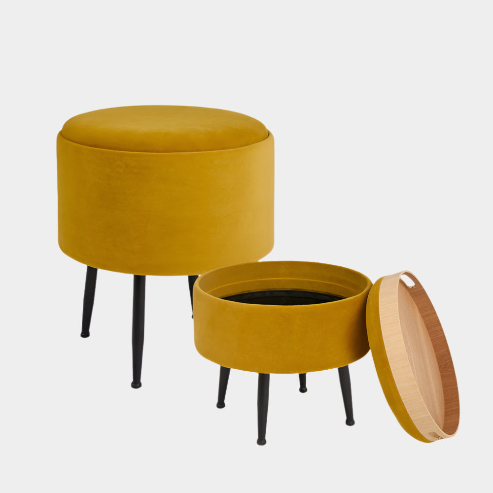 Herman Round Tray Ottoman (Set of 2): Ochre Yellow