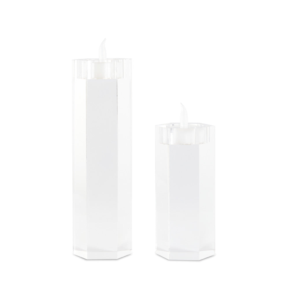 Bougeoirs hexagonaux en cristal acrylique (lot de 2)