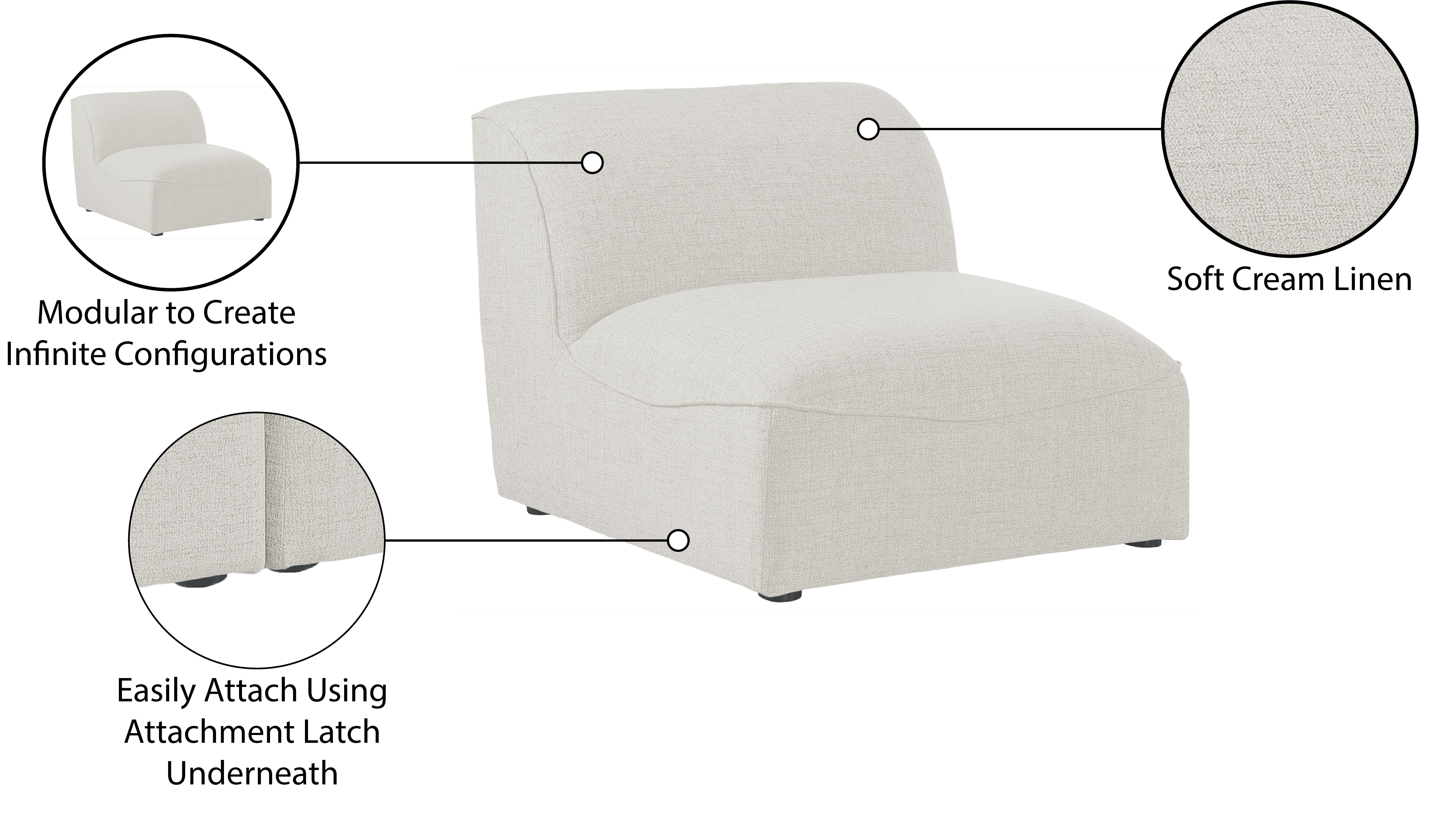 Miramar Linen Textured Fabric Upholstered Armless Modular Chair