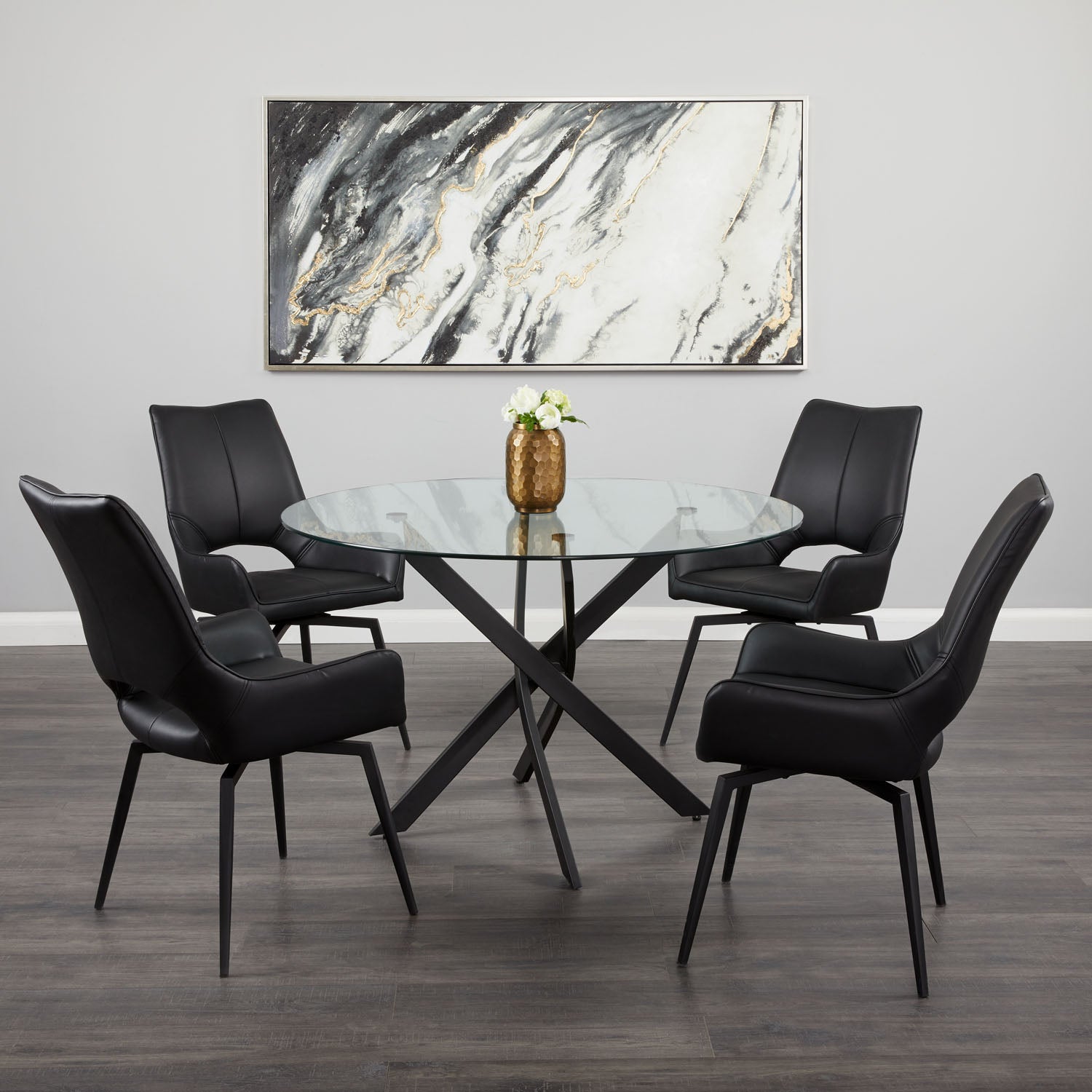 Bromley Swivel Dining Chair: Black Leatherette with Black legs