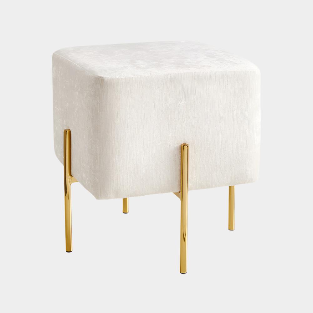 Pouf Kube Gold en lin ivoire