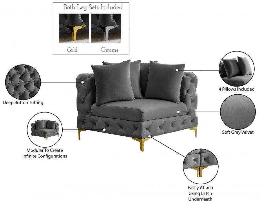 Tremblay Velvet Upholstered Corner Modular Chair