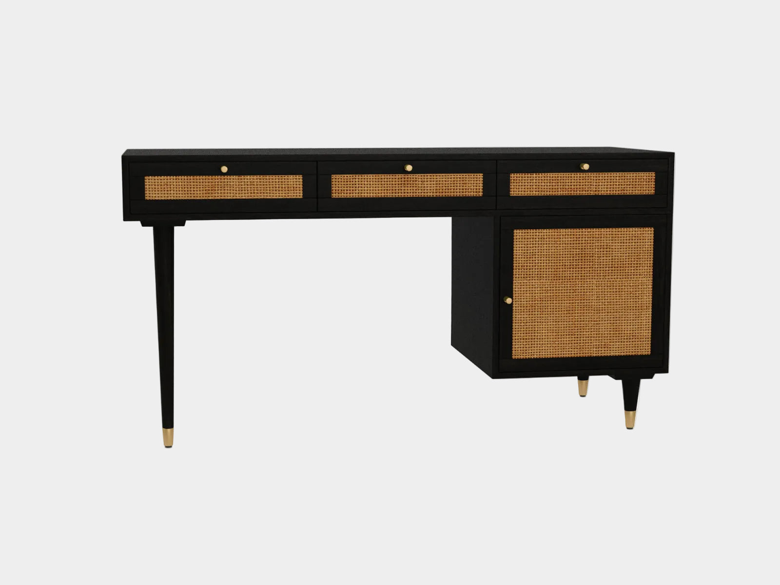 Sierra 60" Cane 3-Drawer Desk With Storage