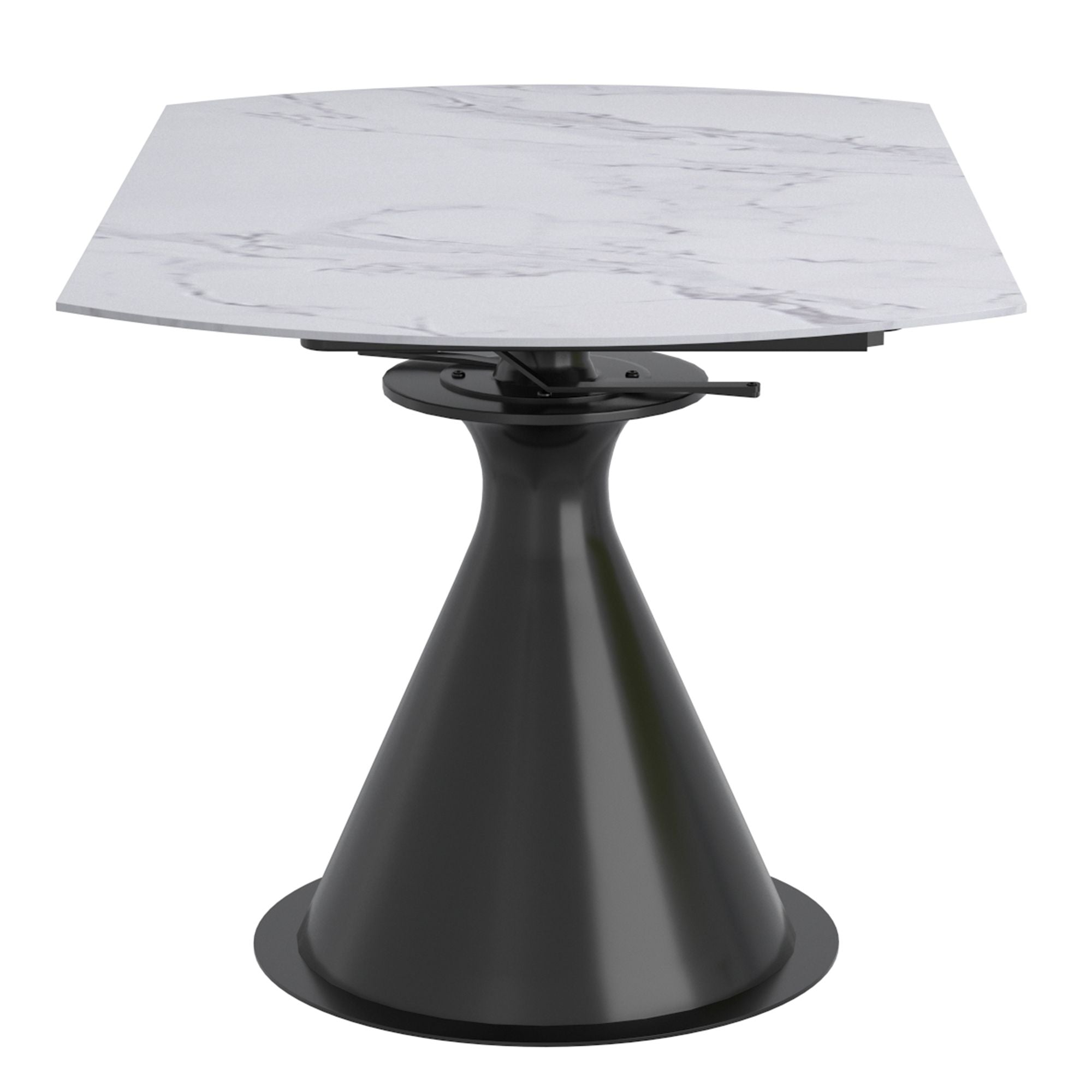 Calisto Round Pedestal Dining Table w/Extension in White and Black