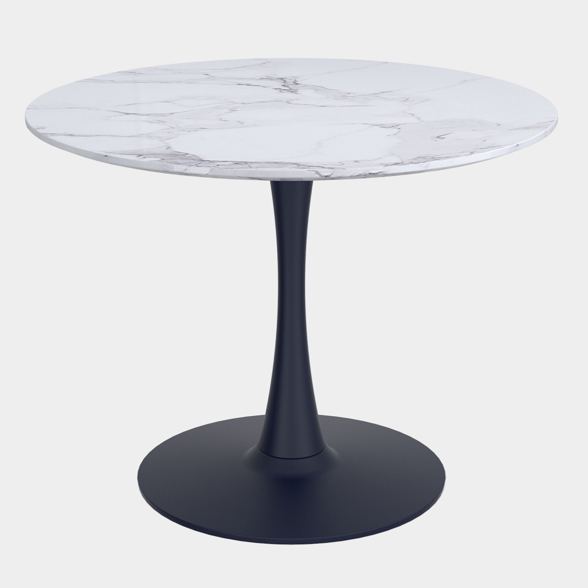 Zilo 40" Round Dining Table in White Faux Marble and Black