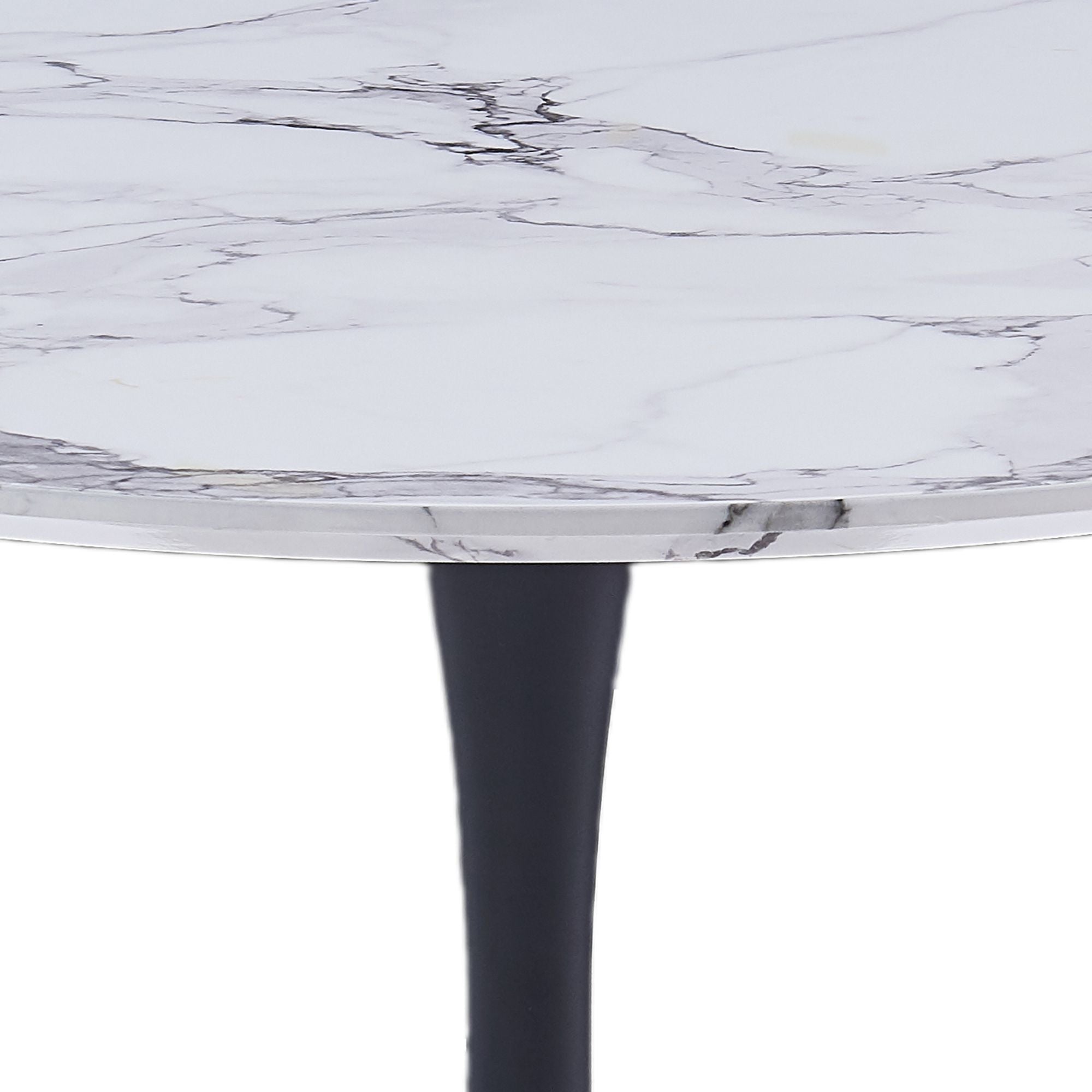 Zilo 40" Round Dining Table in White Faux Marble and Black