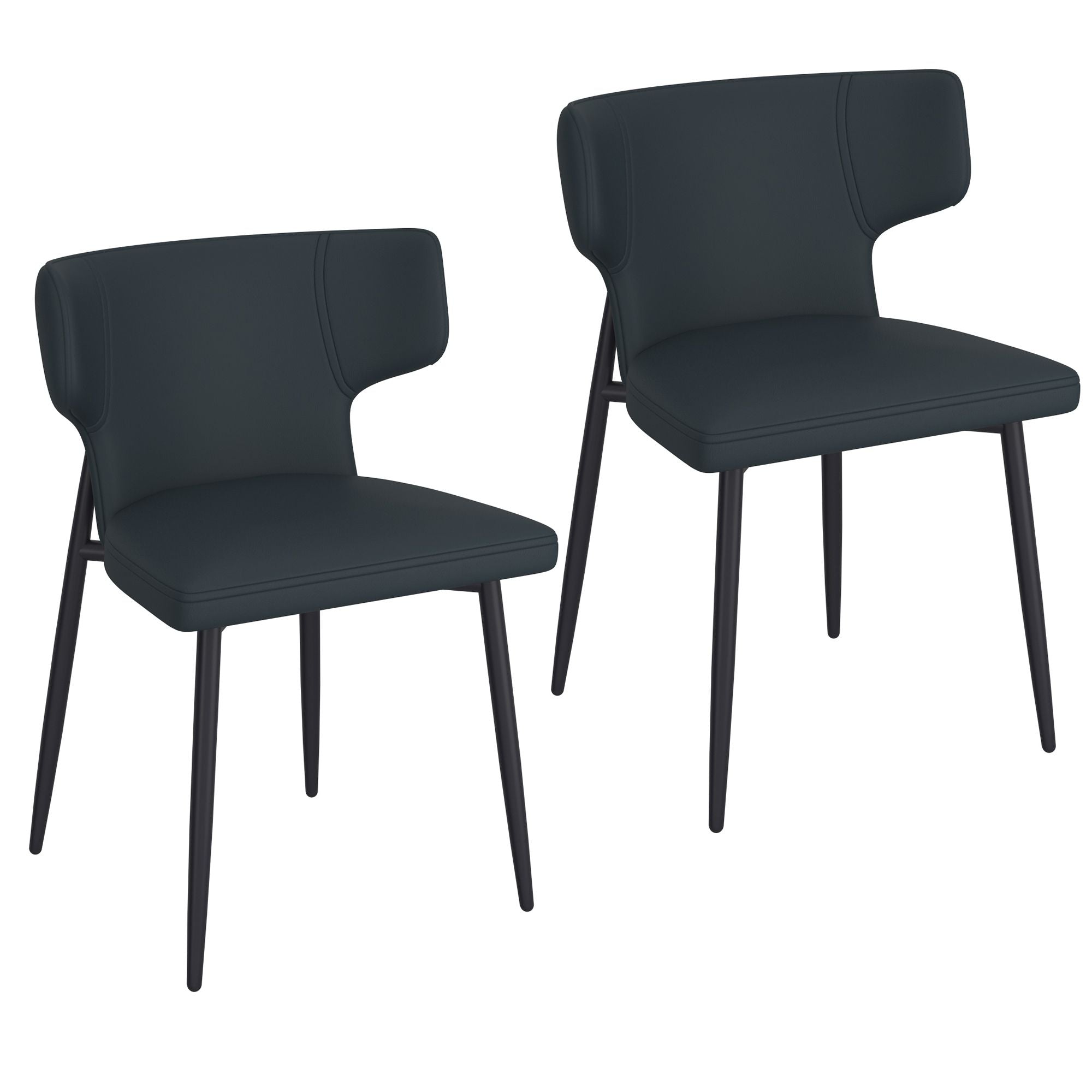 Olis Dining Chair, set of 2, in Black Faux Leather and Black