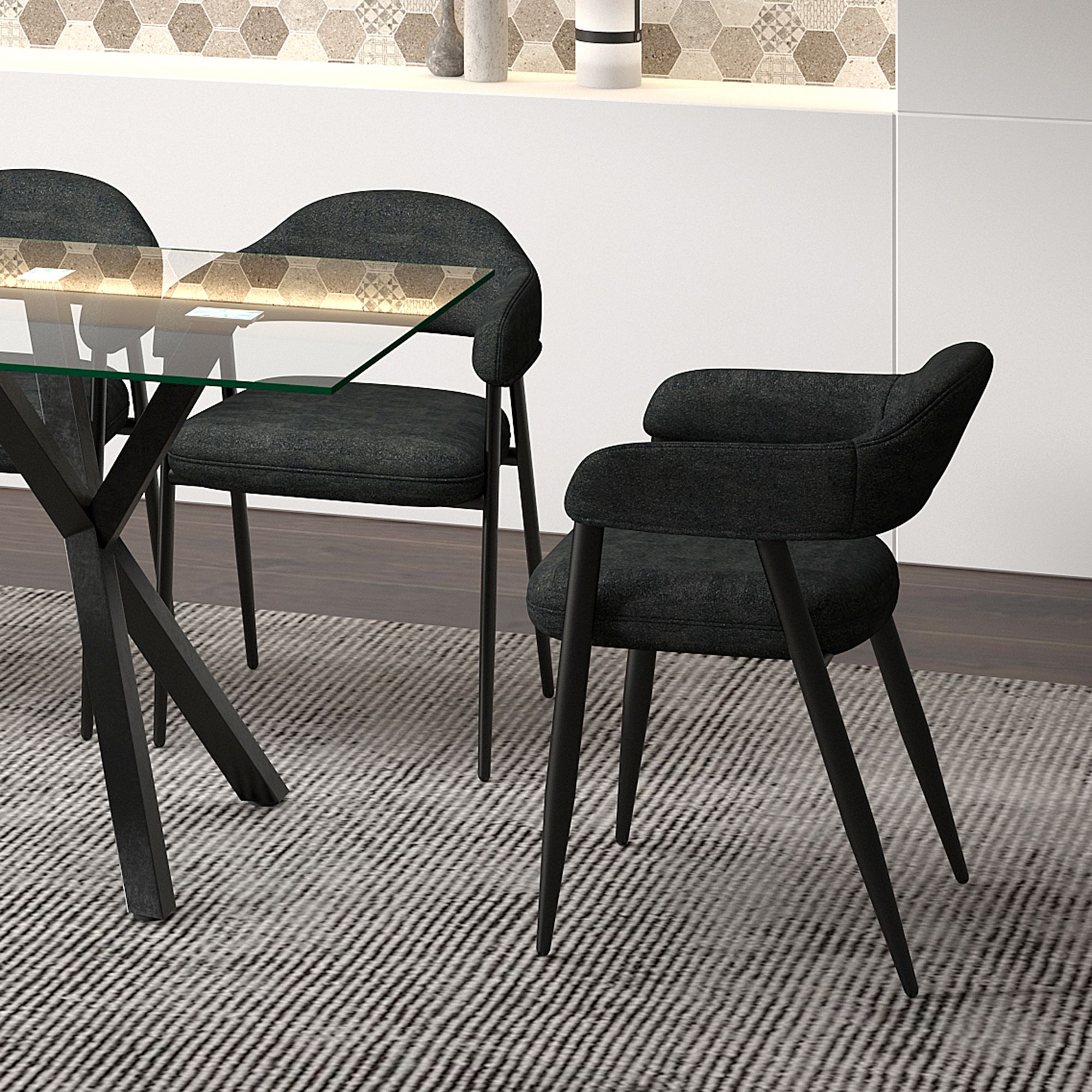 Archer Dining Chair, set of 2, in Charcoal Fabric and Black