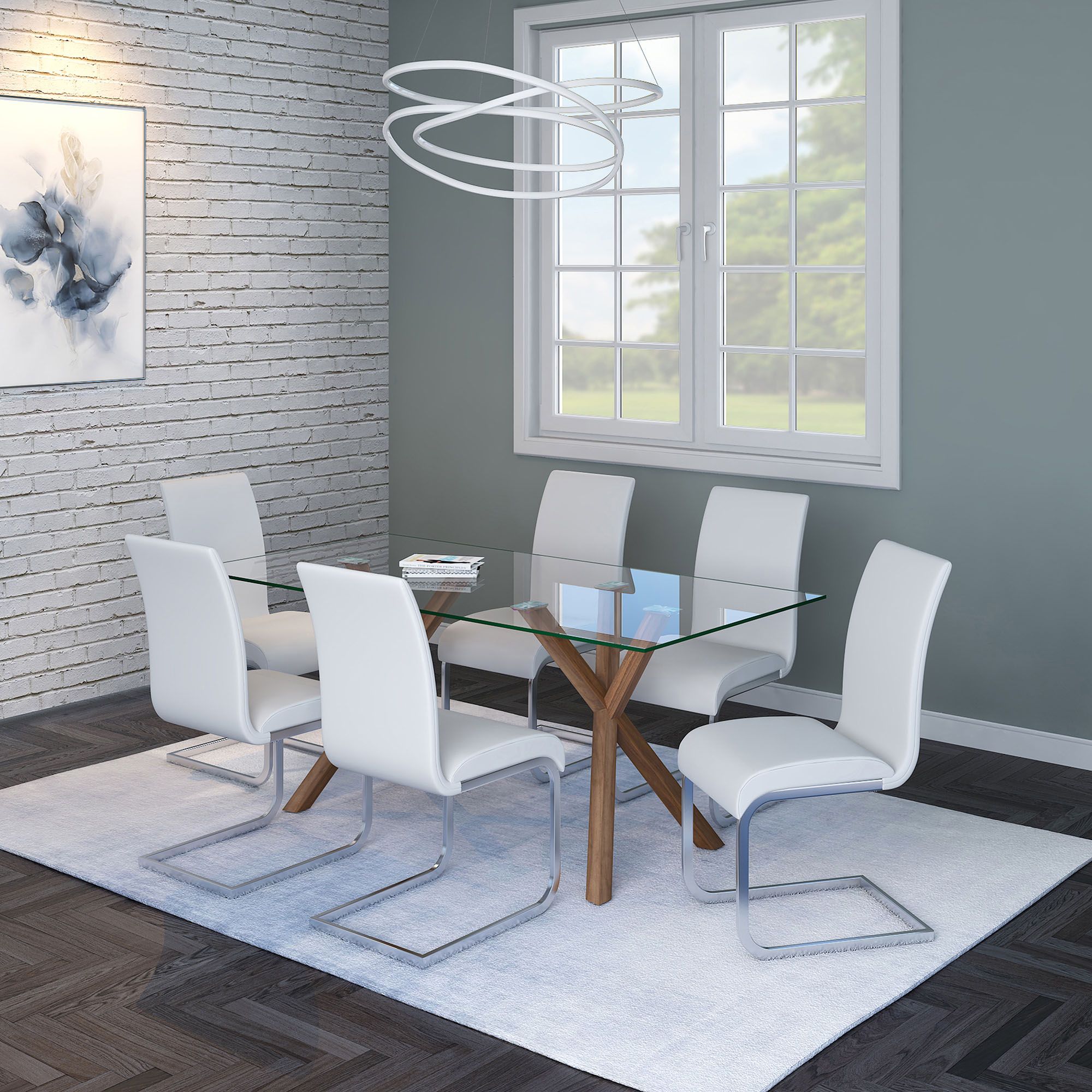 Maxim Dining Chair, set of 2, in White and Chrome