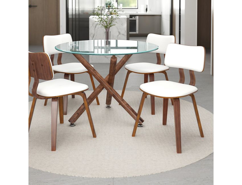 Zuni Dining Chair in White Faux Leather and Walnut