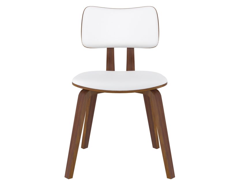 Zuni Dining Chair in White Faux Leather and Walnut