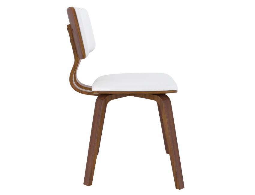 Zuni Dining Chair in White Faux Leather and Walnut
