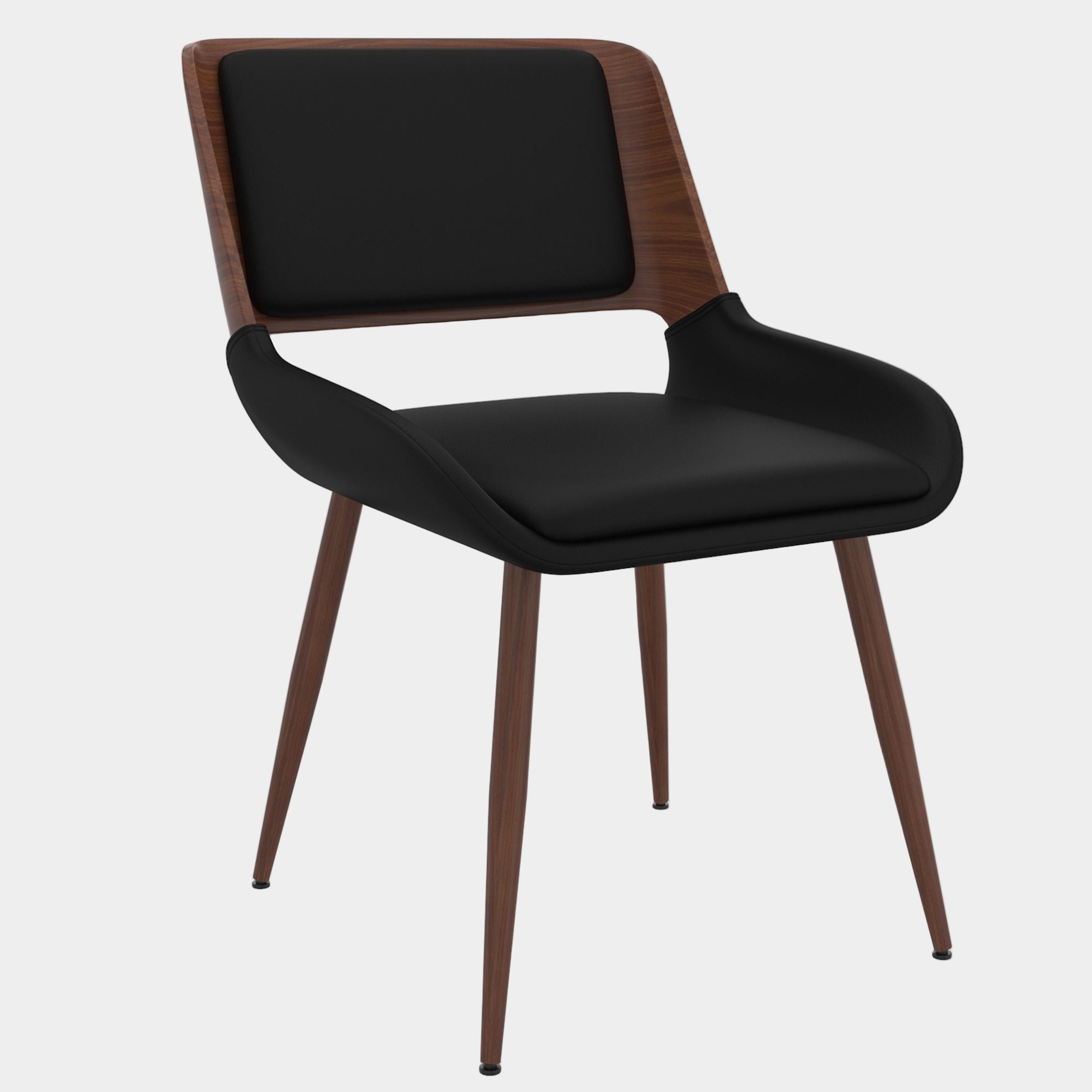 Hudson Dining Chair in Black Faux Leather, Metal and Walnut Metal and Wood