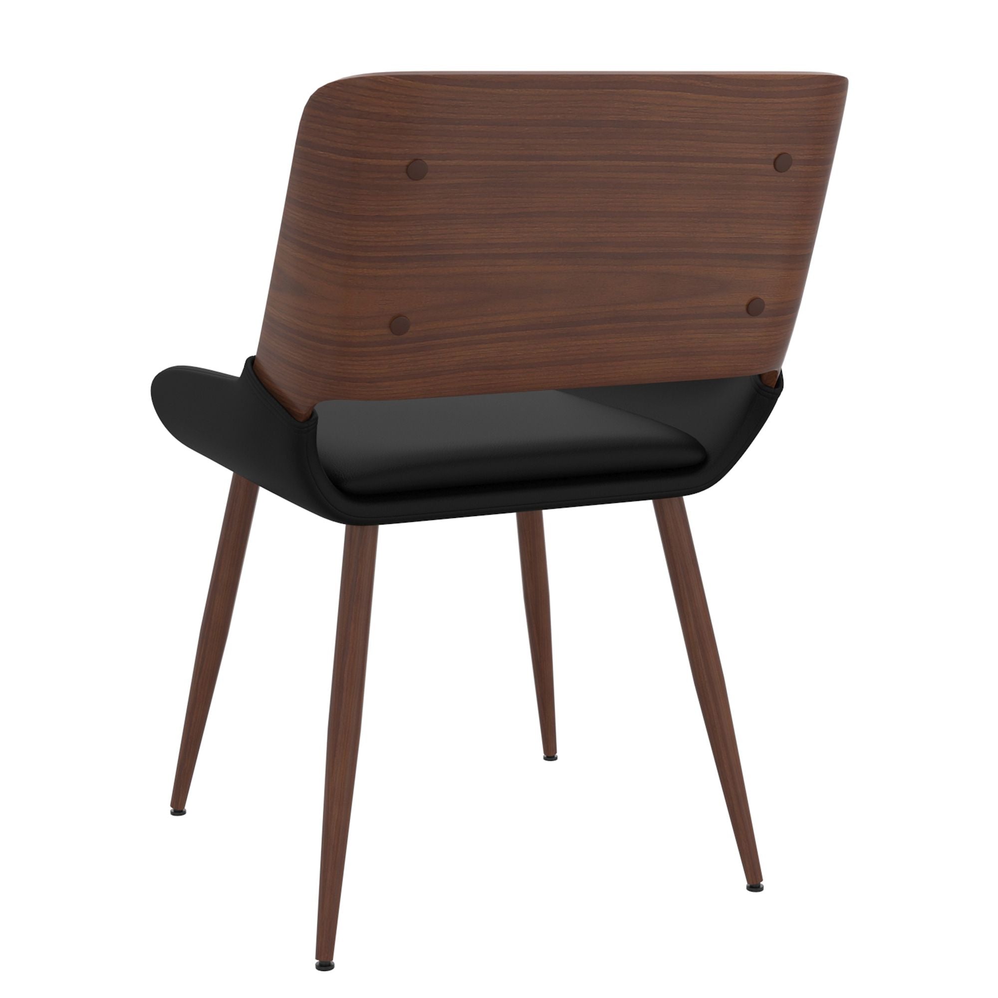 Hudson Dining Chair in Black Faux Leather, Metal and Walnut Metal and Wood