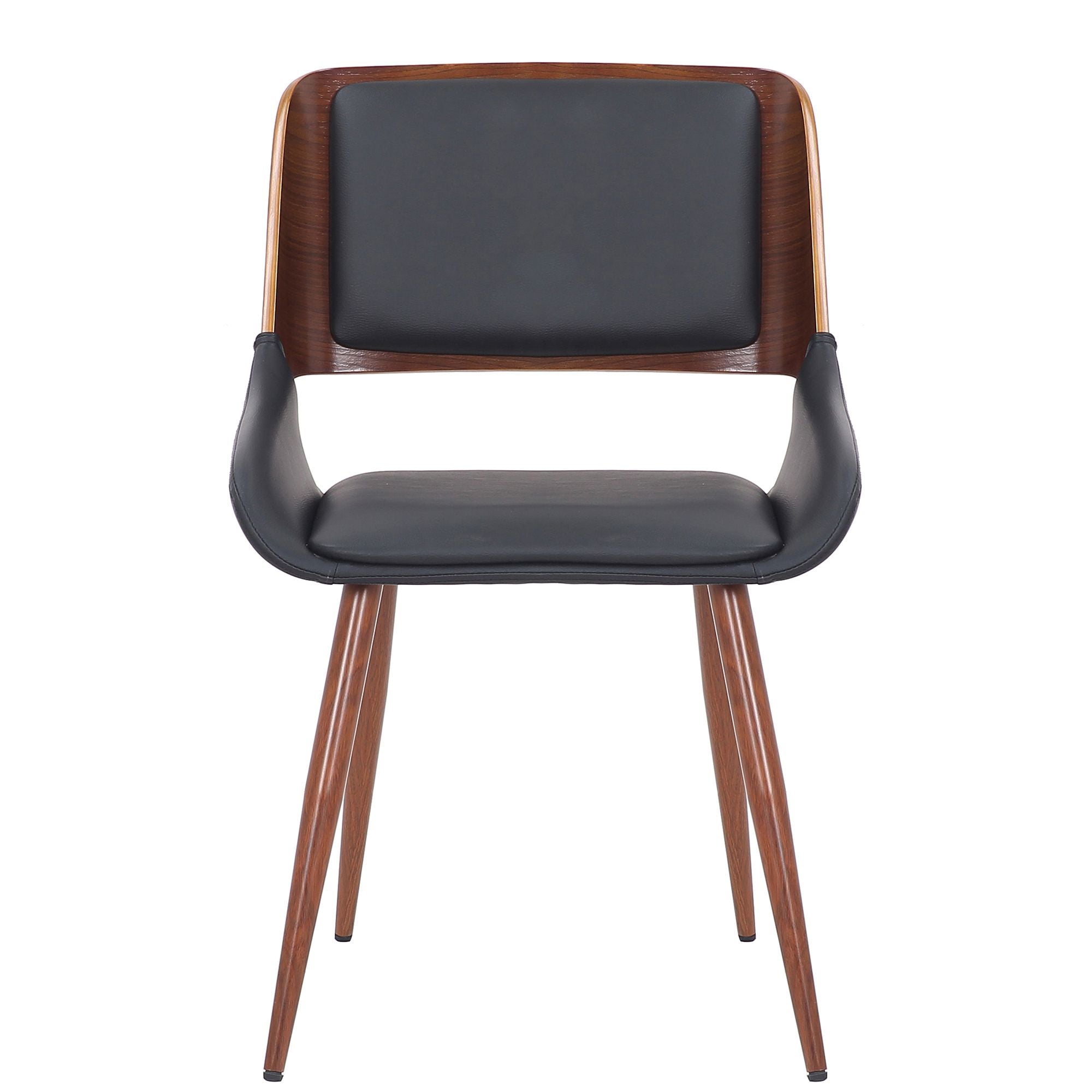 Hudson Dining Chair in Black Faux Leather, Metal and Walnut Metal and Wood