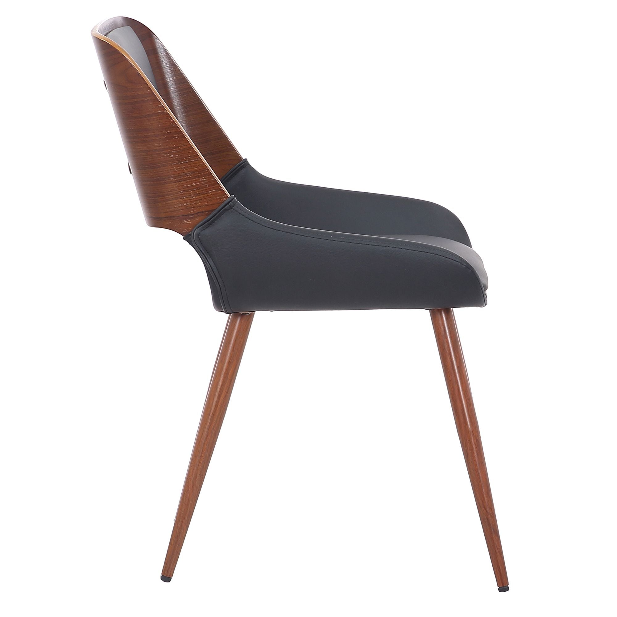 Hudson Dining Chair in Black Faux Leather, Metal and Walnut Metal and Wood
