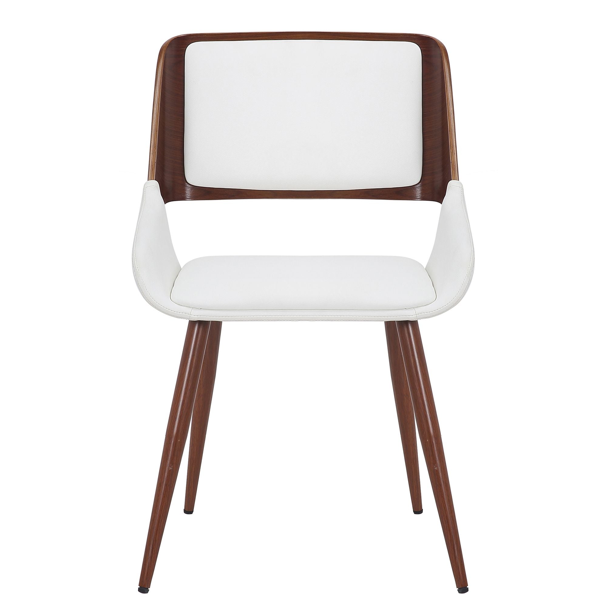 Hudson Dining Chair in White Faux Leather and Walnut Metal and Wood